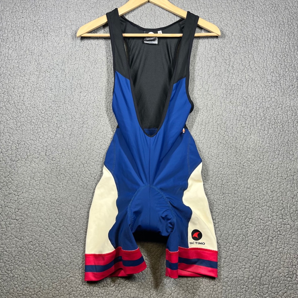 Pactimo Cycling Bib Shorts Women M Padded Tricolor Blue Red White